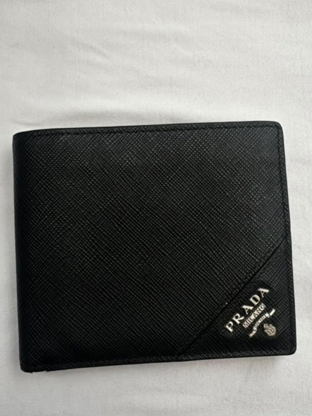 PRADA Black Saffiano Leather Bi-Fold Wallet - Milano Logo